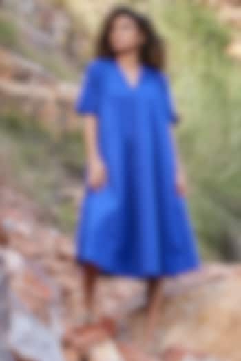 Electric Blue Cotton Poplin Midi Dress by Khara Kapas