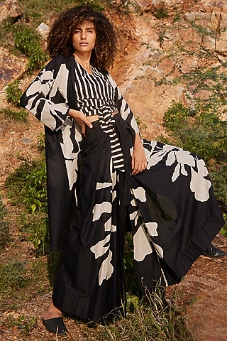 Black & White Floral Printed Overlay by Khara Kapas