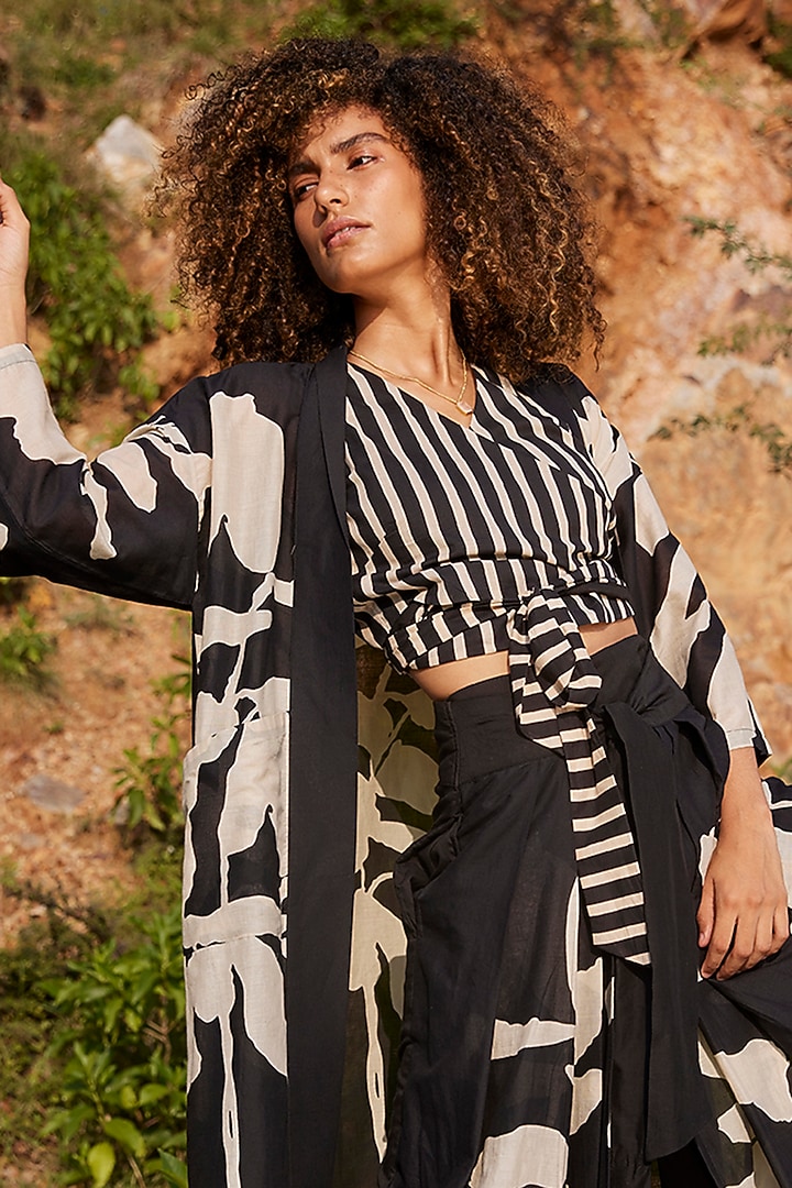 Black & White Floral Printed Overlay by Khara Kapas at Pernia's Pop Up Shop