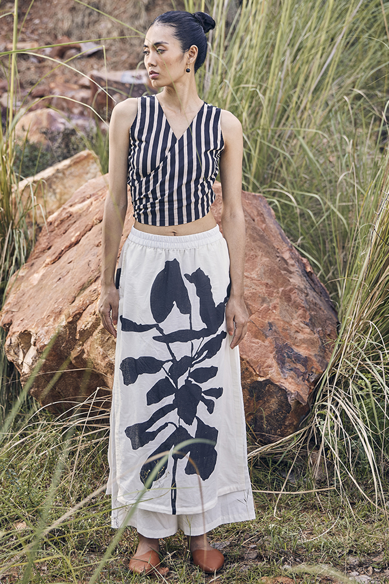 Black White Floral Printed Skirt Design by Khara Kapas at