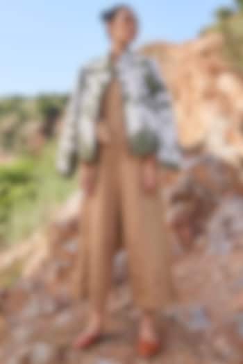 Sap Green Printed Bomber Jacket by Khara Kapas at Pernia's Pop Up Shop