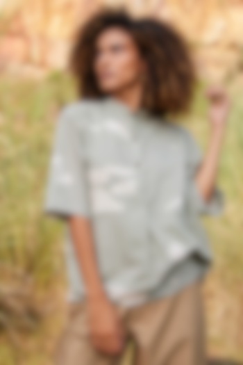 Green Mosaic Printed Top by Khara Kapas at Pernia's Pop Up Shop