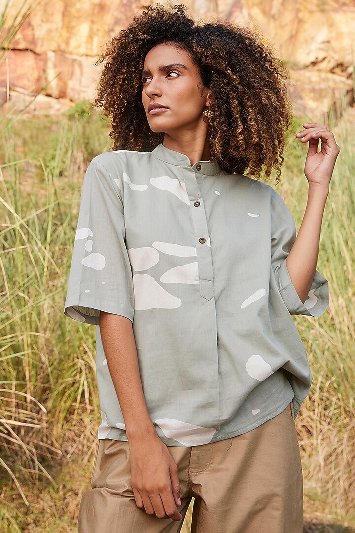 Green Mosaic Printed Top by Khara Kapas at Pernia's Pop Up Shop