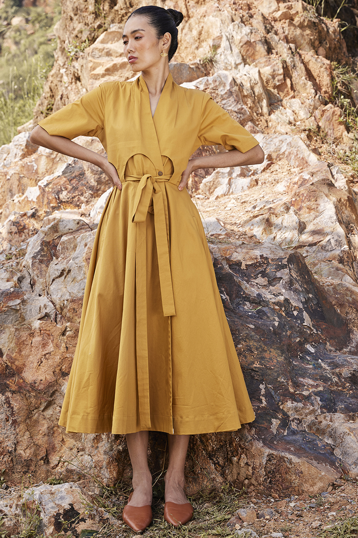 Mustard Yellow Cotton Wrapped Dress by Khara Kapas at Pernia's Pop Up Shop