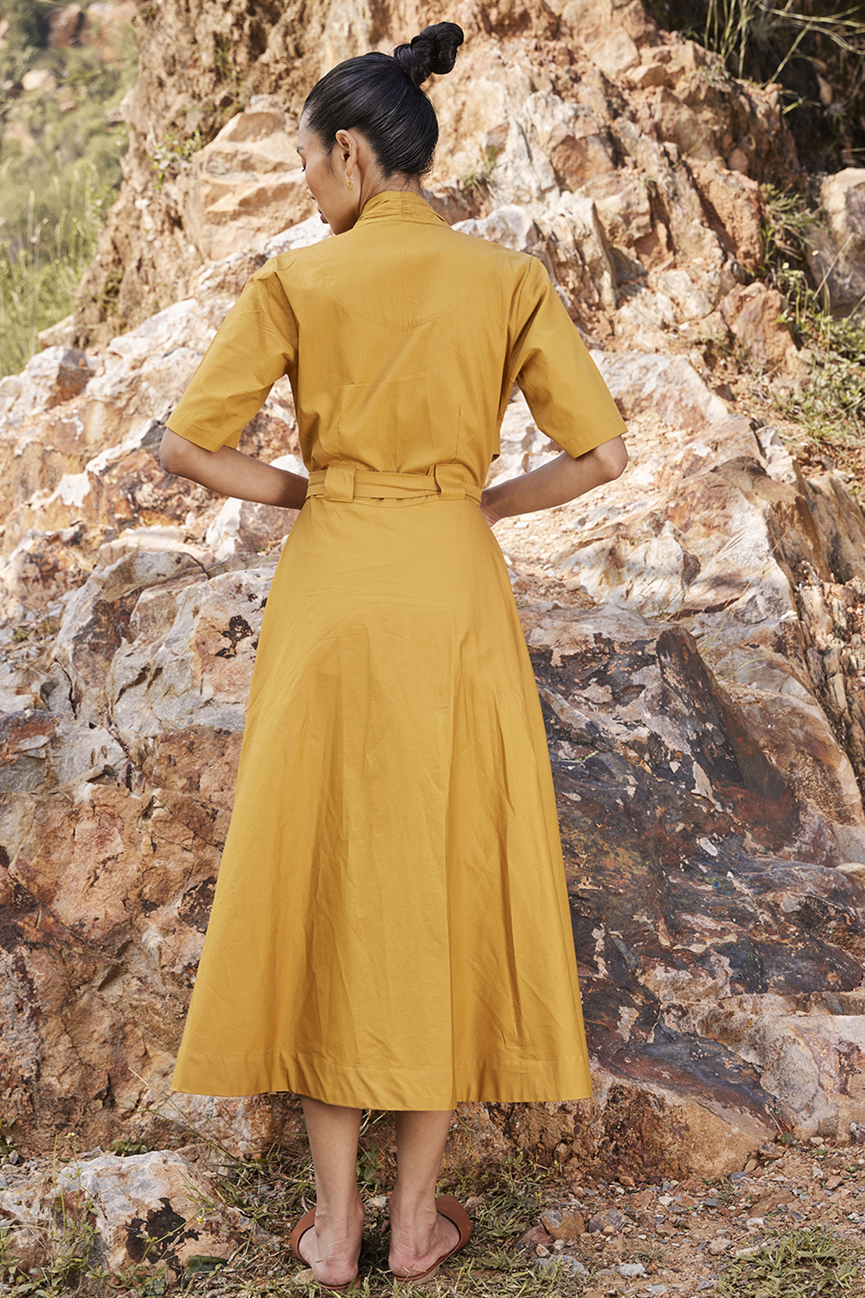 Mustard Yellow Cotton Wrapped Dress by Khara Kapas at Pernia s Pop Up Shop
