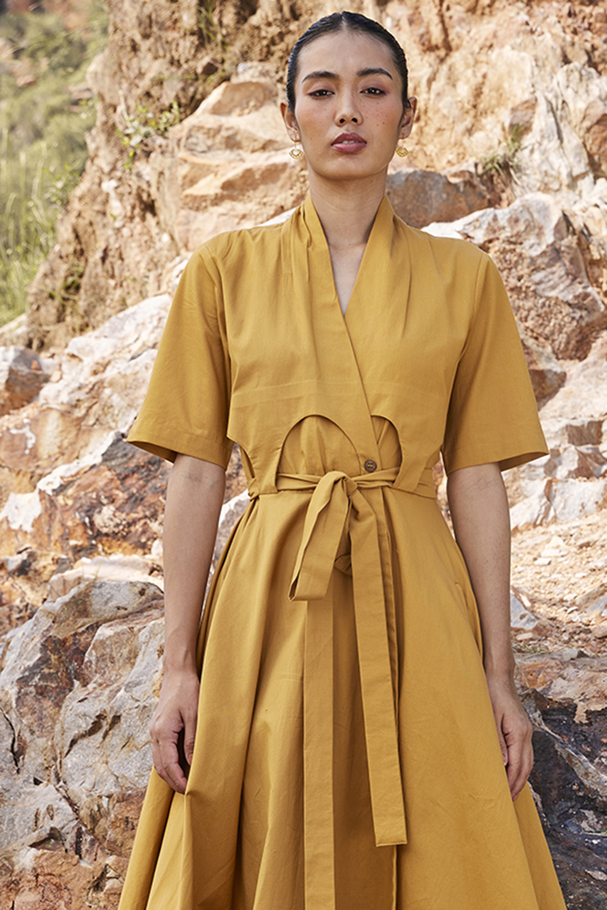 Khara Kapas Mustard Yellow Cotton Wrapped Dress for Women at Pernia s Pop Up Shop
