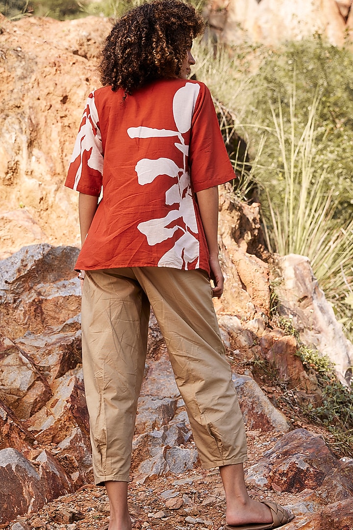 Brick Red Floral Printed Top by Khara Kapas at Pernia's Pop Up Shop