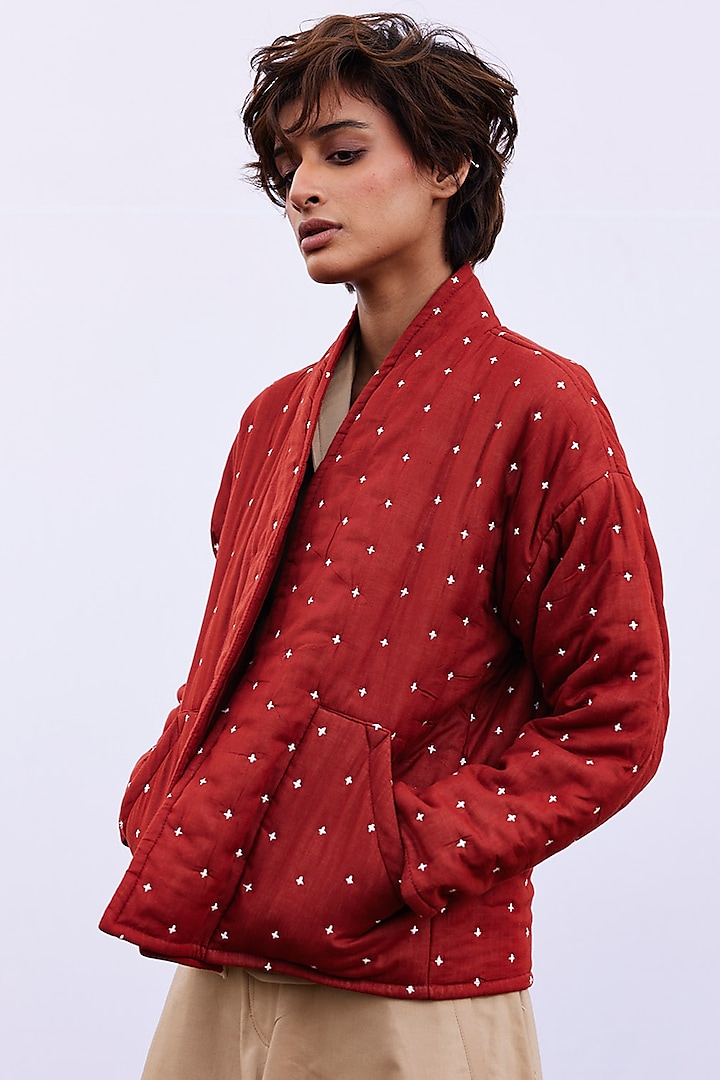 Brick Red Cotton Mul Jacket by Khara Kapas