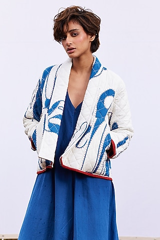 Off-White Cotton Mul Printed Jacket by Khara Kapas