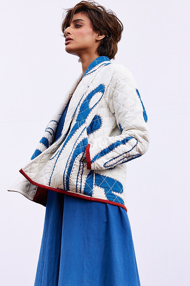 Off-White Cotton Mul Printed Jacket by Khara Kapas at Pernia's Pop Up Shop