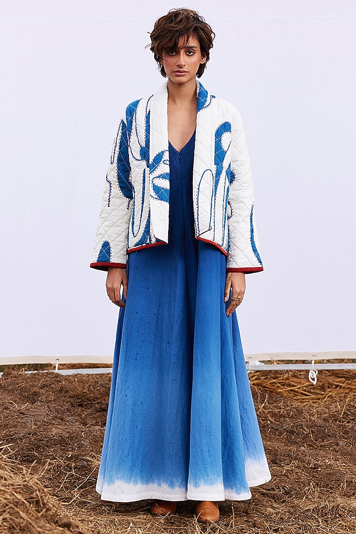 Off-White Cotton Mul Printed Jacket by Khara Kapas at Pernia's Pop Up Shop