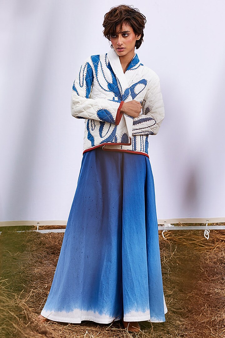 Off-White Cotton Mul Printed Jacket by Khara Kapas at Pernia's Pop Up Shop