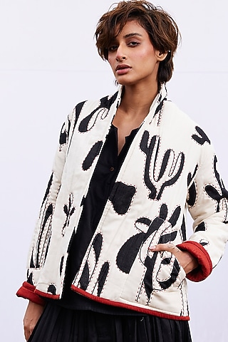 Off-White Cotton Mul Printed Jacket by Khara Kapas