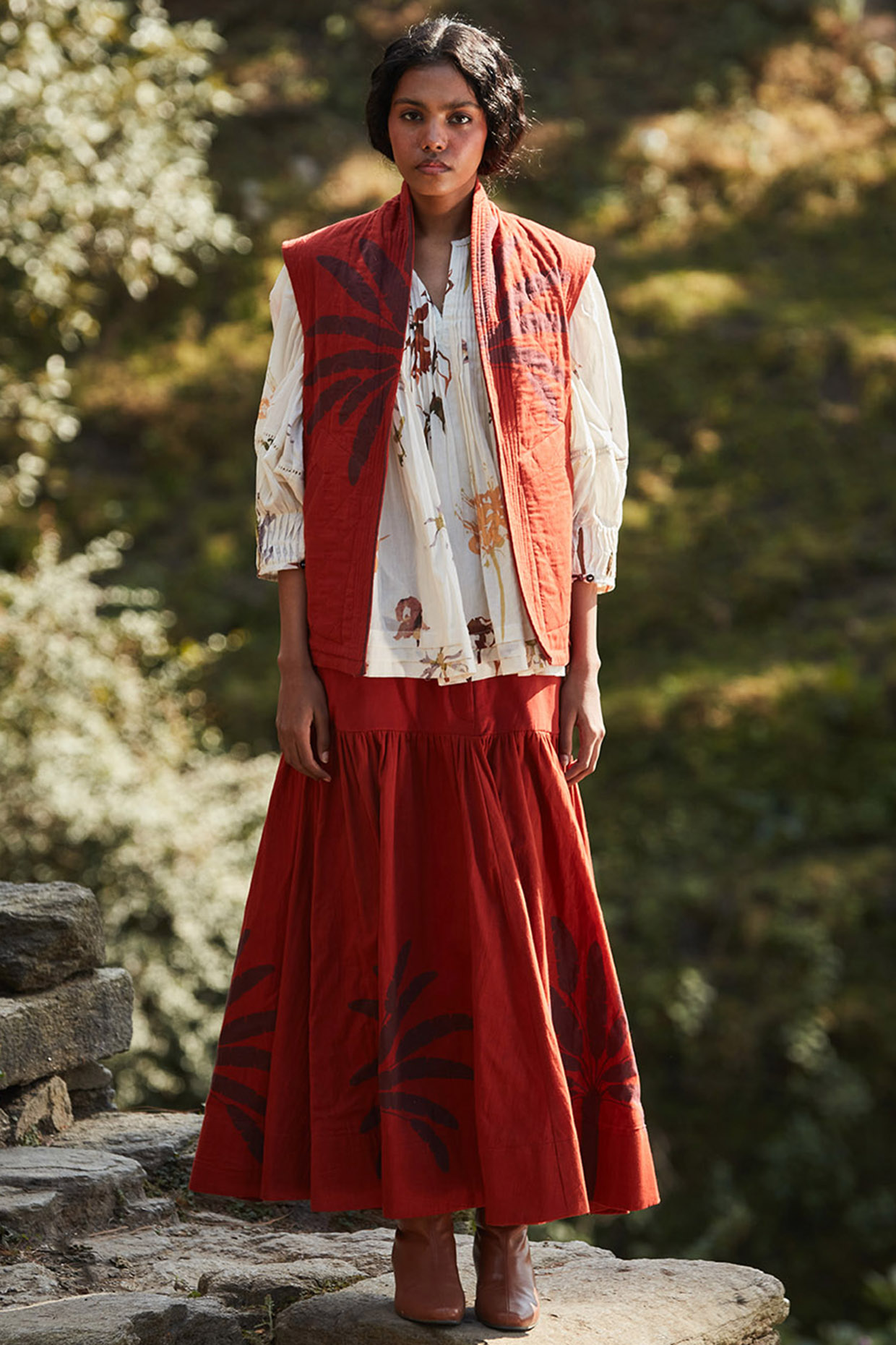 Rustic Red Cotton Mul Quilted Reversible Jacket Set by Khara Kapas at Pernia's Pop Up Shop
