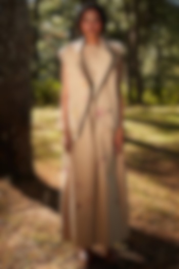 Khaki Brown Oxford Floral Printed Jumpsuit With Jacket by Khara Kapas at Pernia's Pop Up Shop