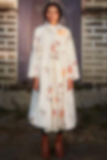 Off-White Cotton Canvas Floral Printed Summer Dress by Khara Kapas at Pernia's Pop Up Shop