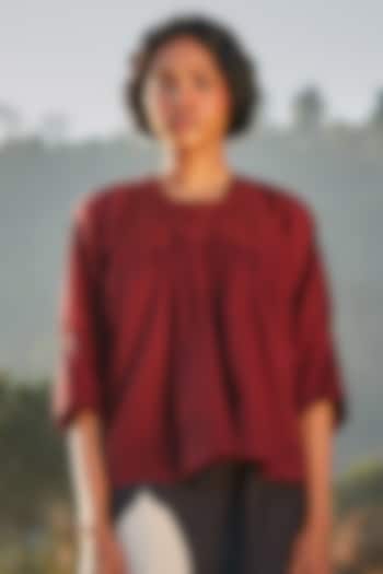 Earthy Maroon Cotton Mul Top by Khara Kapas at Pernia's Pop Up Shop