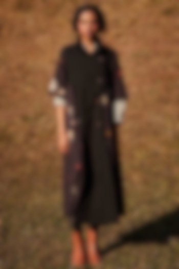 Black & Coca-Cola Colored Cotton Mul Floral Printed Trench Coat by Khara Kapas at Pernia's Pop Up Shop