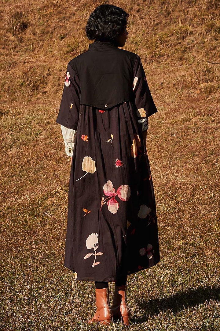 Black & Coca-Cola Colored Cotton Mul Floral Printed Trench Coat by Khara Kapas at Pernia's Pop Up Shop