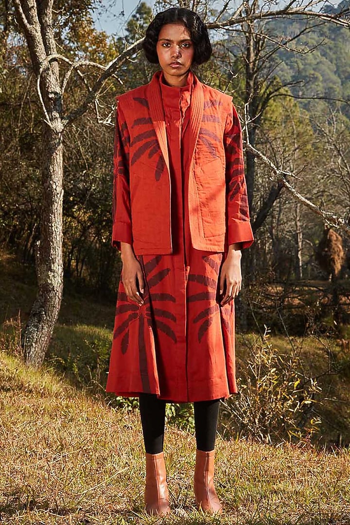Rustic Red Cotton Mul Reversible Jacket Vacation Dress by Khara Kapas at Pernia's Pop Up Shop