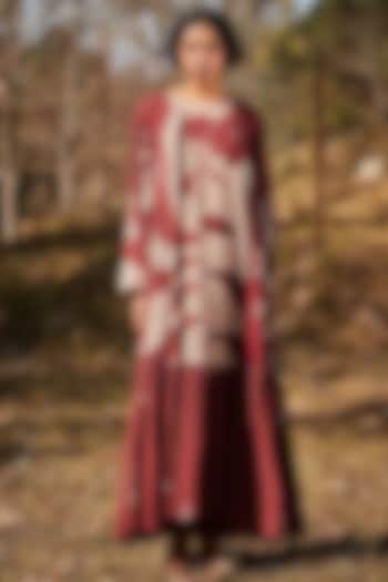 Beige & Brunette Cotton Mul Abstract Printed Jacket Summer Dress by Khara Kapas at Pernia's Pop Up Shop