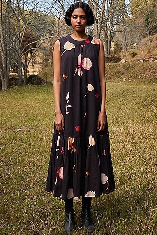 Coca-Cola Colored Cotton Mul Floral Printed Jacket Dress by Khara Kapas