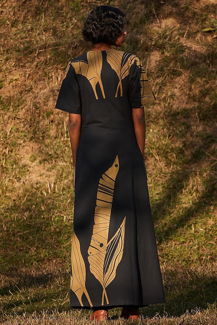 Charcoal Grey Oxford Leaf Printed Jumpsuit by Khara Kapas at Pernia's Pop Up Shop