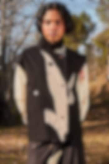 Black Oxford Leaf Printed Jacket by Khara Kapas at Pernia's Pop Up Shop