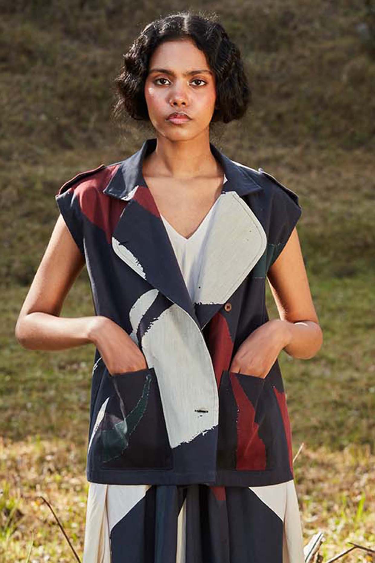 Multi-Colored Poplin Abstract Printed Jacket by Khara Kapas at Pernia's Pop Up Shop