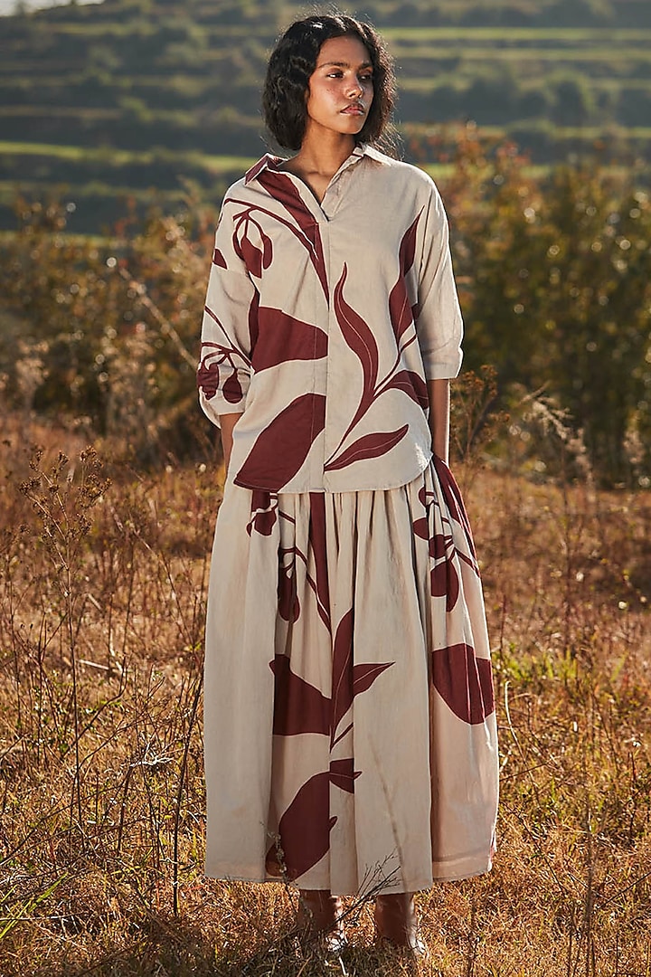 Beige & Brunette Cotton Mul Printed Top by Khara Kapas at Pernia's Pop Up Shop