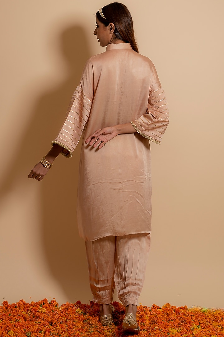Rose Beige Bemberg Satin Kurta Set by KALAKARI BY AKANKSHA at Pernia's Pop Up Shop