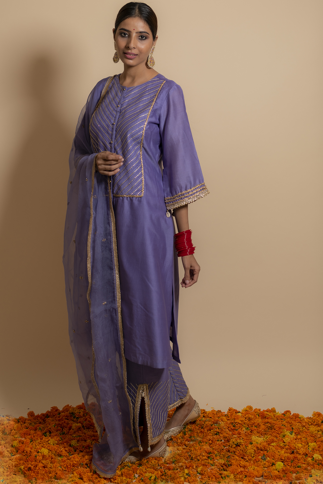 Lilac Upada Silk Embroidered Kurta Set by KALAKARI