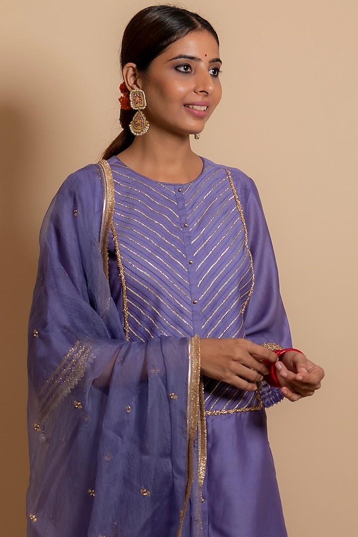 Lilac Upada Silk Embroidered Kurta Set by KALAKARI BY AKANKSHA at Pernia's Pop Up Shop