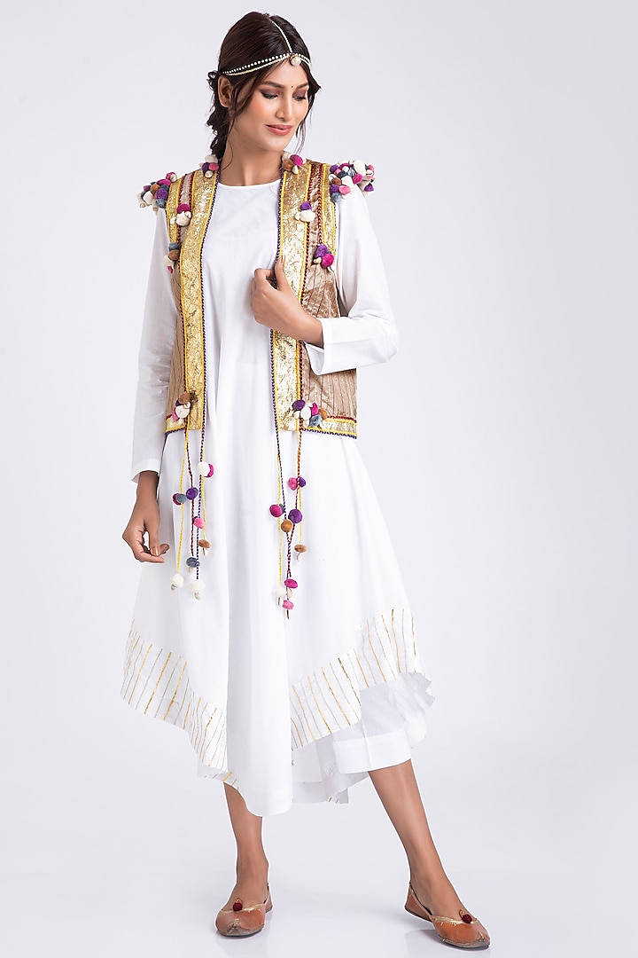 Blush Beige Embroidered Front-Open Jacket by KALAKARI
