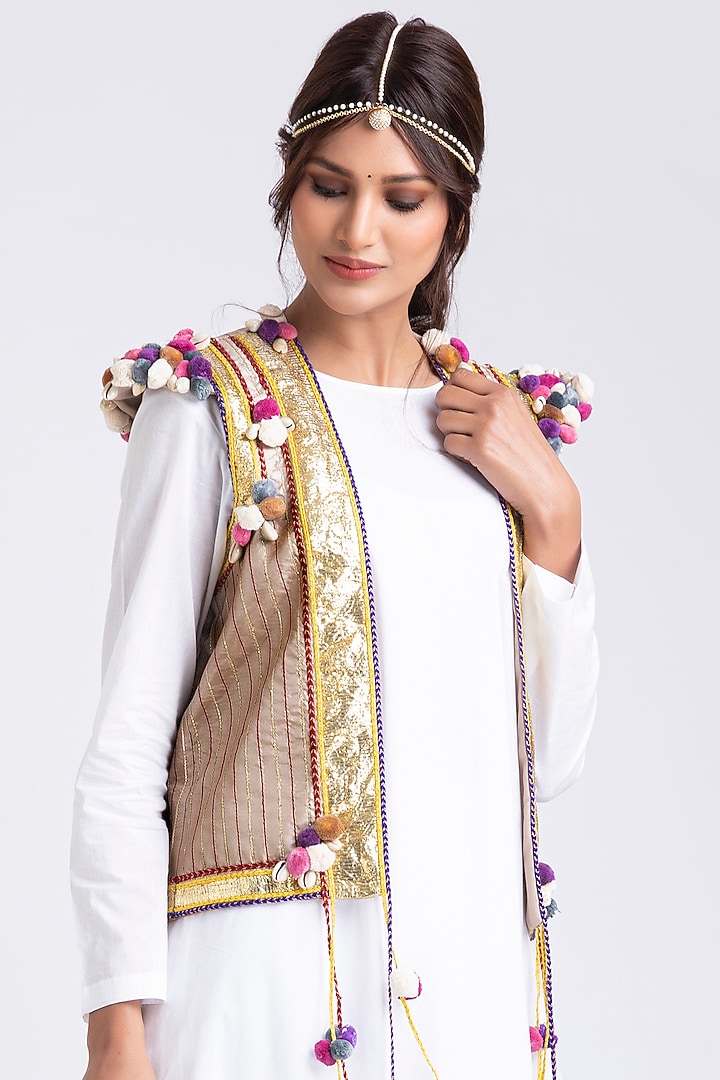 Blush Beige Embroidered Front-Open Jacket by KALAKARI BY AKANKSHA at Pernia's Pop Up Shop