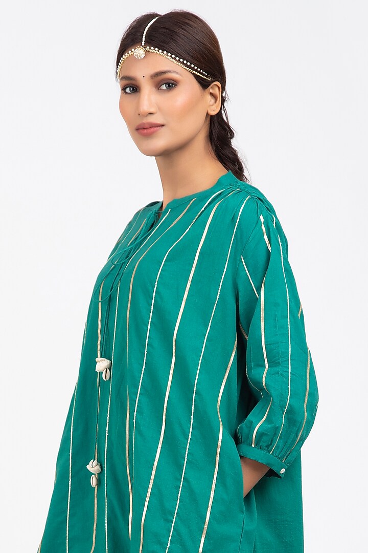 Teal Green Cotton Dhoti Set by KALAKARI BY AKANKSHA at Pernia's Pop Up Shop