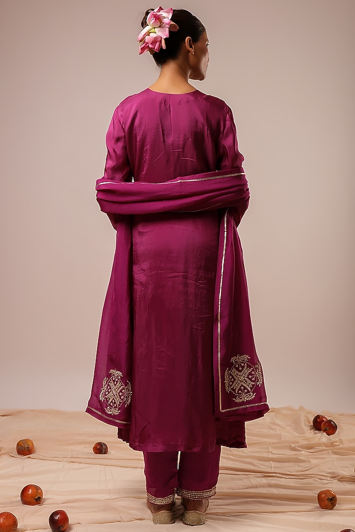 Purple Pure Silk Chanderi Hand Embroidered A-line Kurta Set by KALAKARI BY AKANKSHA at Pernia's Pop Up Shop