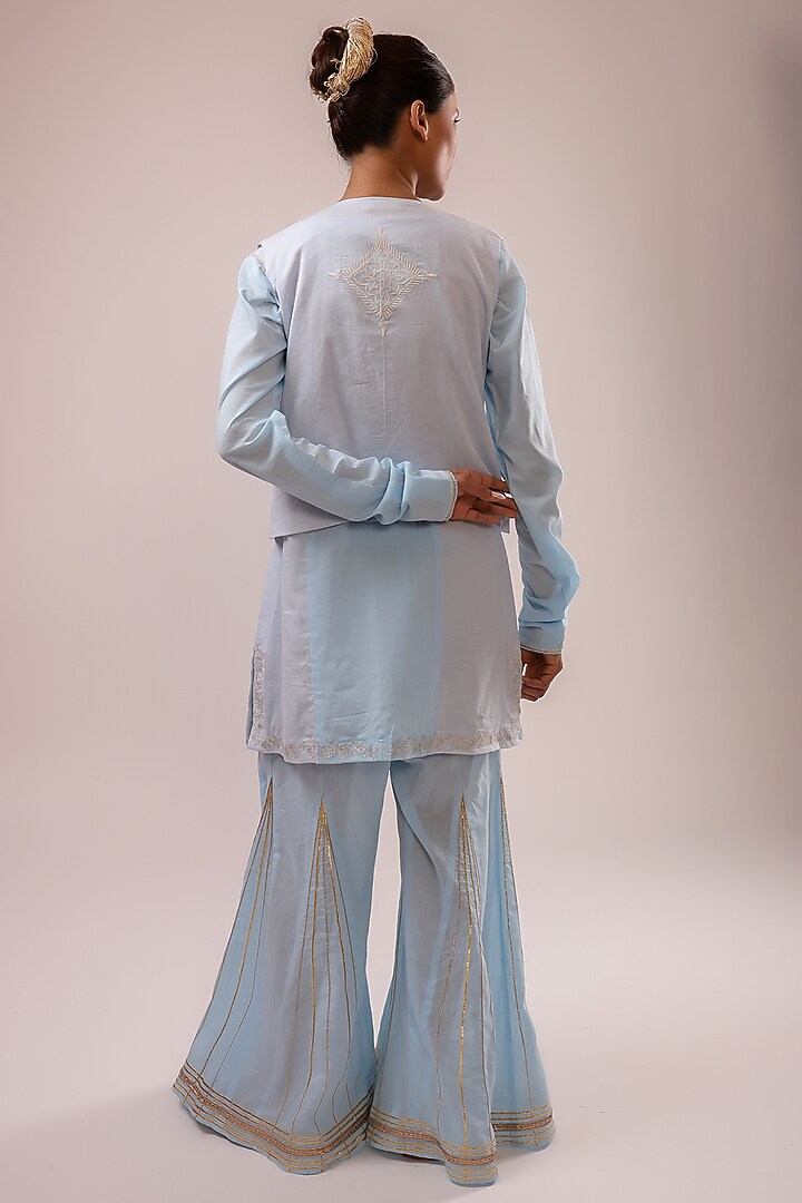 Blue Pure Cotton Machine Embroidered Jacket Set by KALAKARI BY AKANKSHA at Pernia's Pop Up Shop