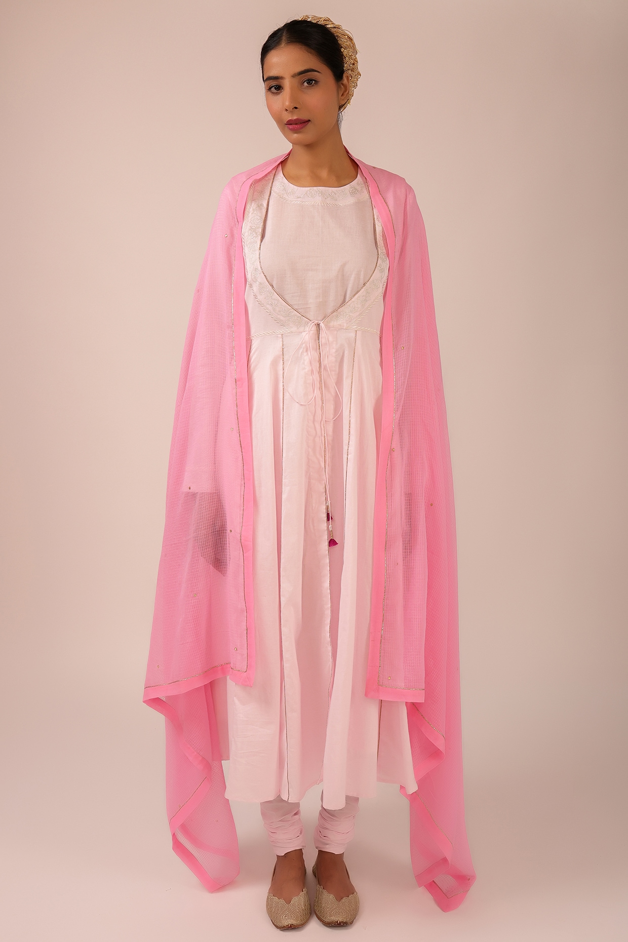 KALAKARI BY AKANKSHA Pink Pure Cotton Machine Embroidered Anarkali Set