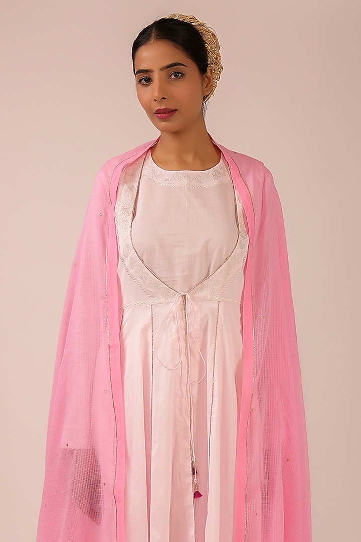 Pink Pure Cotton Machine Embroidered Party Wear Anarkali Set by KALAKARI BY AKANKSHA at Pernia's Pop Up Shop