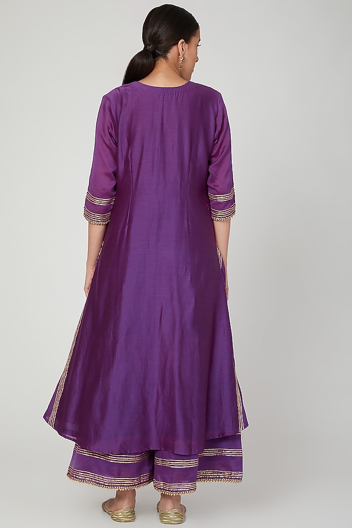 Violet Cotton Silk & Chanderi Embroidered Kurta Set by KALAKARI BY AKANKSHA at Pernia's Pop Up Shop