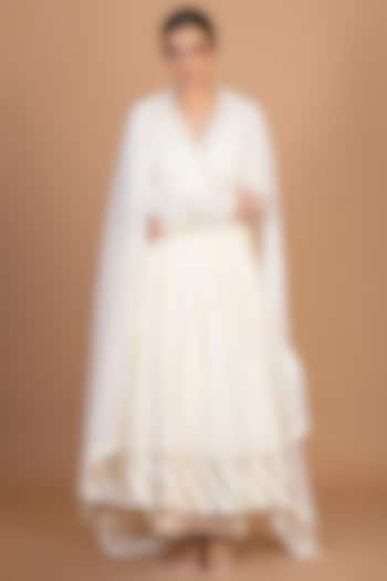 Cream Ivory Cotton Gota Embroidered Angrakha Kurta Set by KALAKARI BY AKANKSHA at Pernia's Pop Up Shop