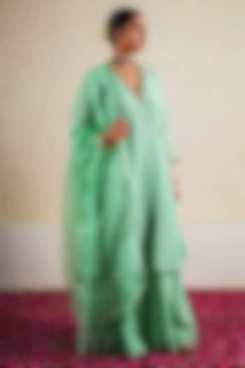 Green Pure Silk Chanderi Gharara Set by KALAKARI BY AKANKSHA at Pernia's Pop Up Shop
