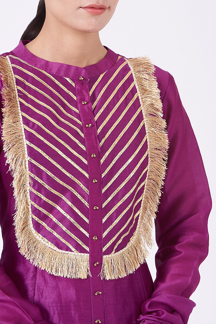 Mulberry Purple Embroidered A-Line Kurta Set by KALAKARI BY AKANKSHA at Pernia's Pop Up Shop