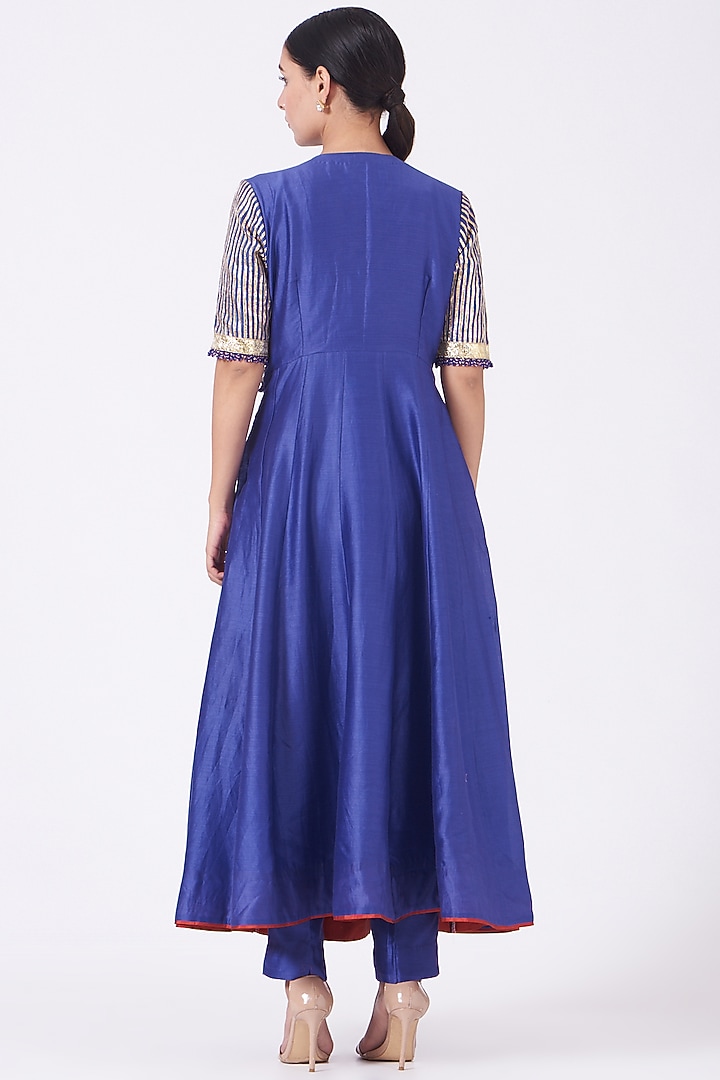 Cobalt Blue Embroidered Kalidar Kurta Set by KALAKARI BY AKANKSHA at Pernia's Pop Up Shop