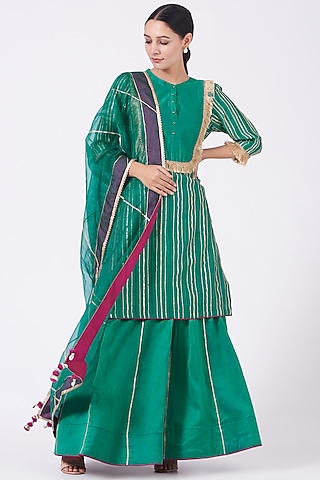 Dull Teal Gota Embroidered Kurta Set by KALAKARI BY AKANKSHA