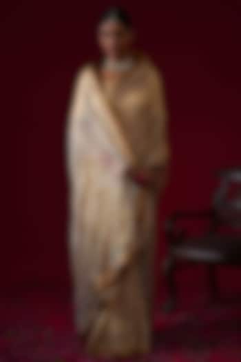 Gold Organza Tissue Hand & Machine Embroidered Party Wear Saree Set by KALAKARI BY AKANKSHA at Pernia's Pop Up Shop