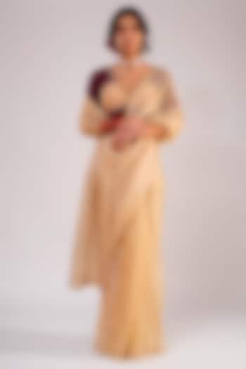 Gold Silk Organza Tissue Wedding Saree Set by KALAKARI BY AKANKSHA at Pernia's Pop Up Shop