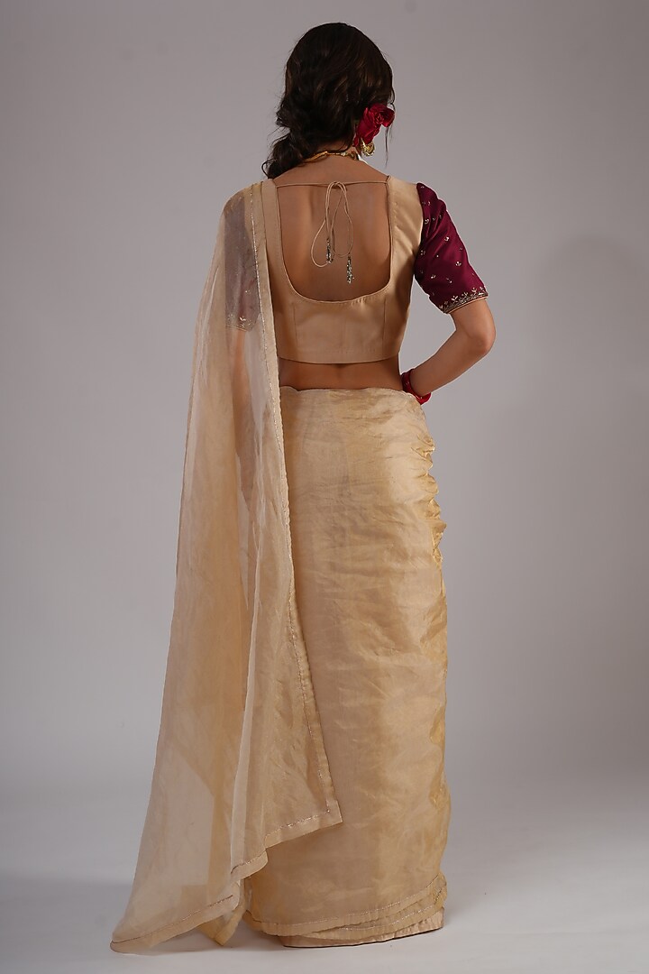 Gold Silk Organza Tissue Wedding Saree Set by KALAKARI BY AKANKSHA at Pernia's Pop Up Shop