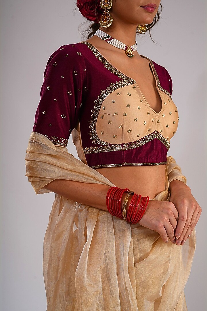 Gold Silk Organza Tissue Wedding Saree Set by KALAKARI BY AKANKSHA at Pernia's Pop Up Shop